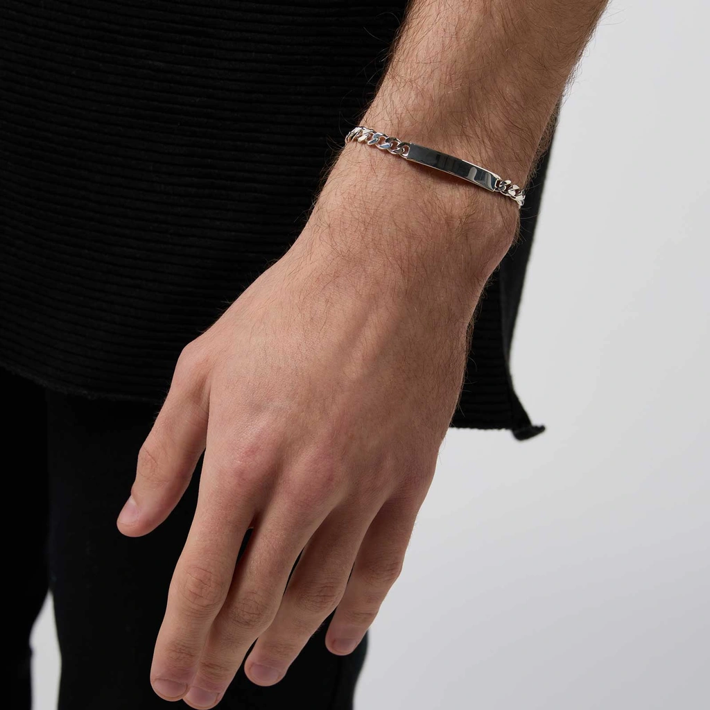 Silverarmband herr kedja & gravyrbricka 6 mm, 19 cm