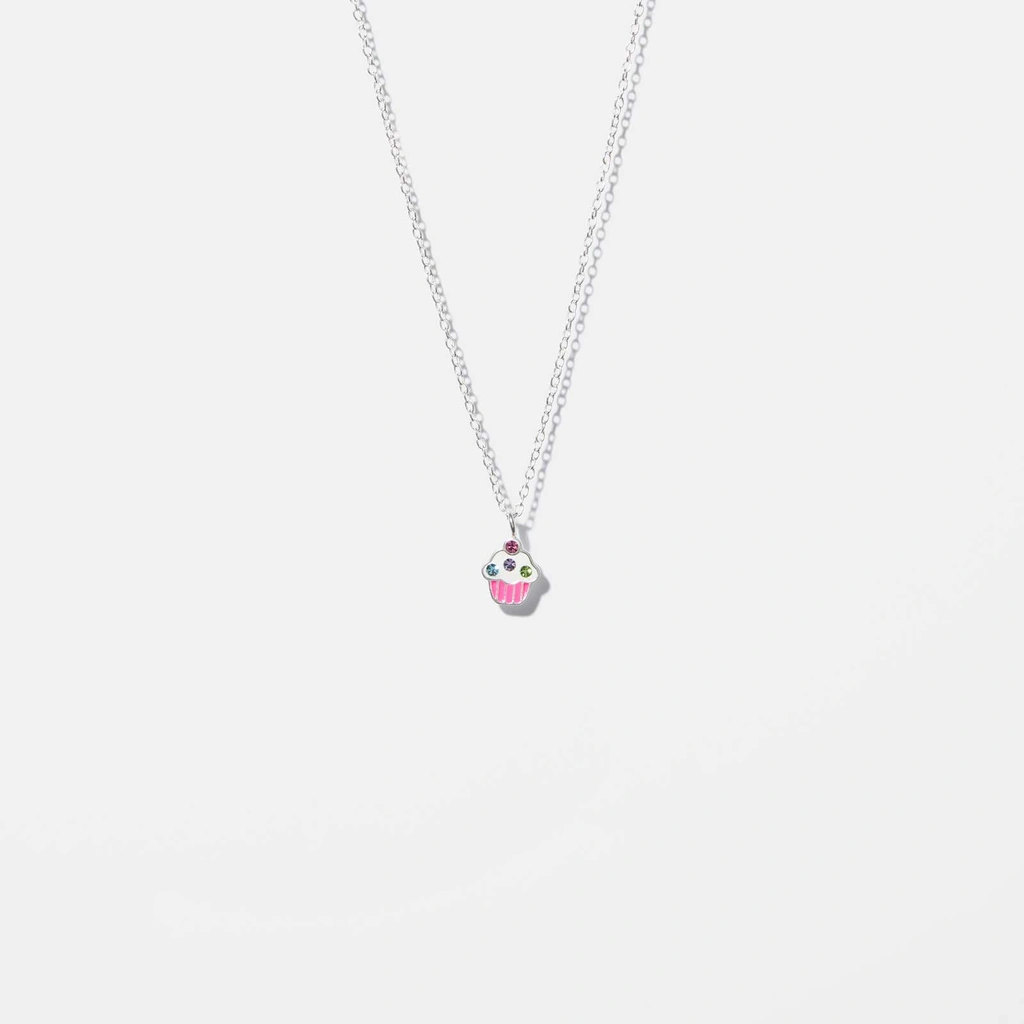 Silverhalsband för barn - cup cake, 36+2 cm