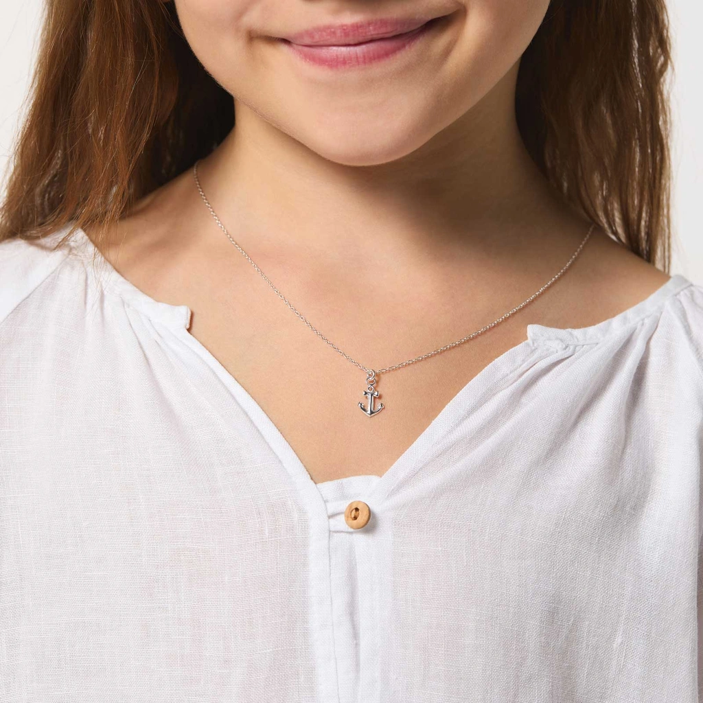 Silverhalsband för barn - ankare, 36+2 cm