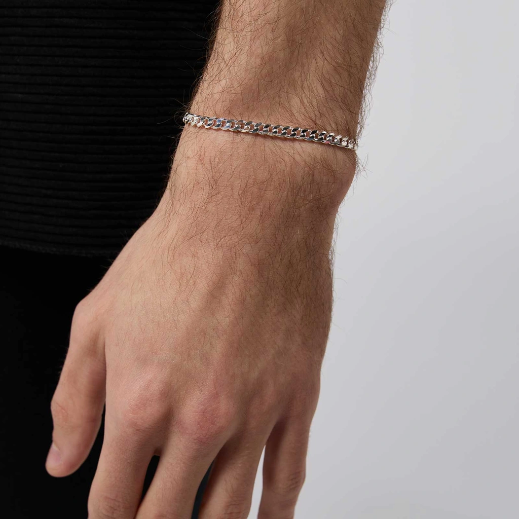 Silverarmband herr - pansarlänk 4mm, 19 cm
