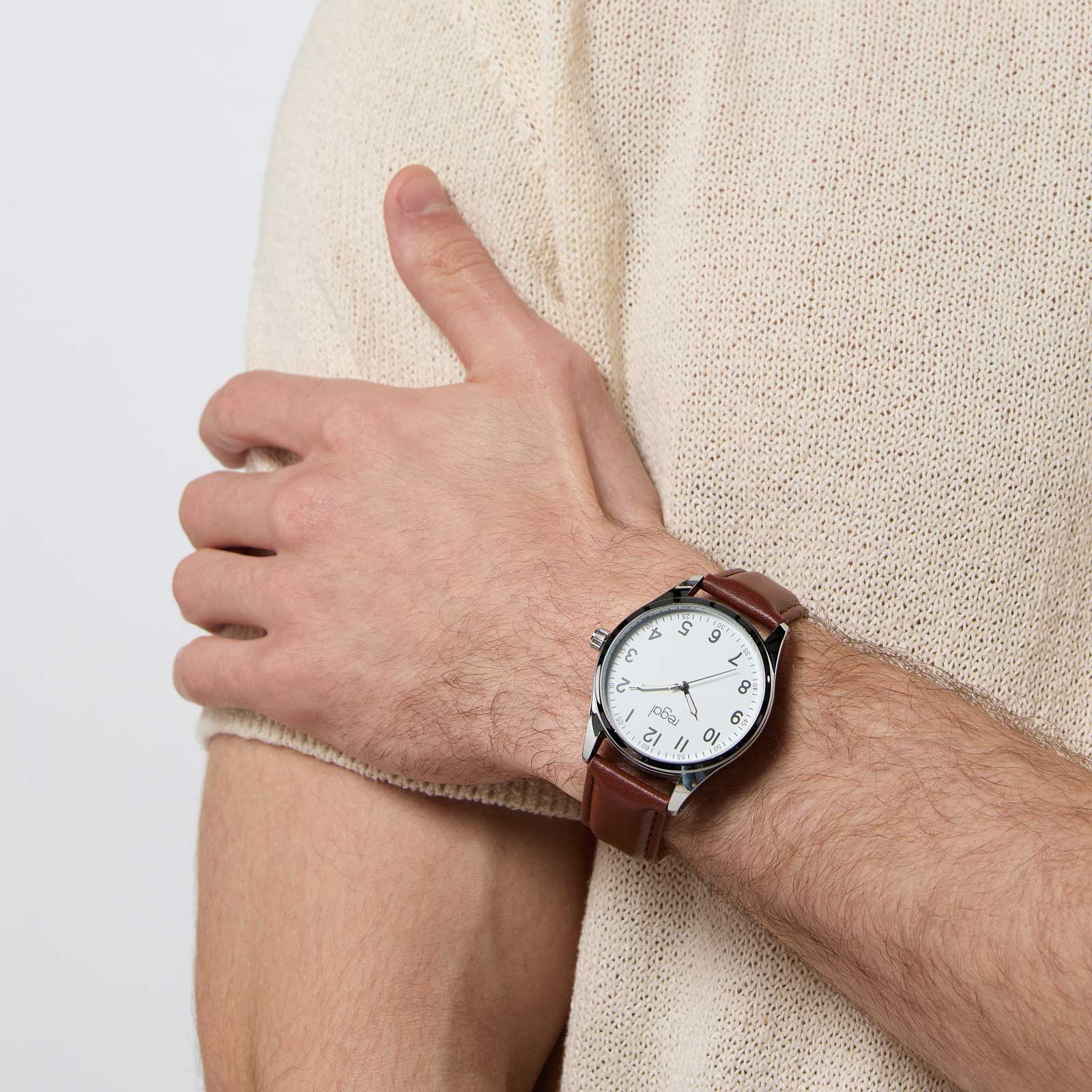 Regal herrklocka -  brunt band, silverton/vit, 40mm