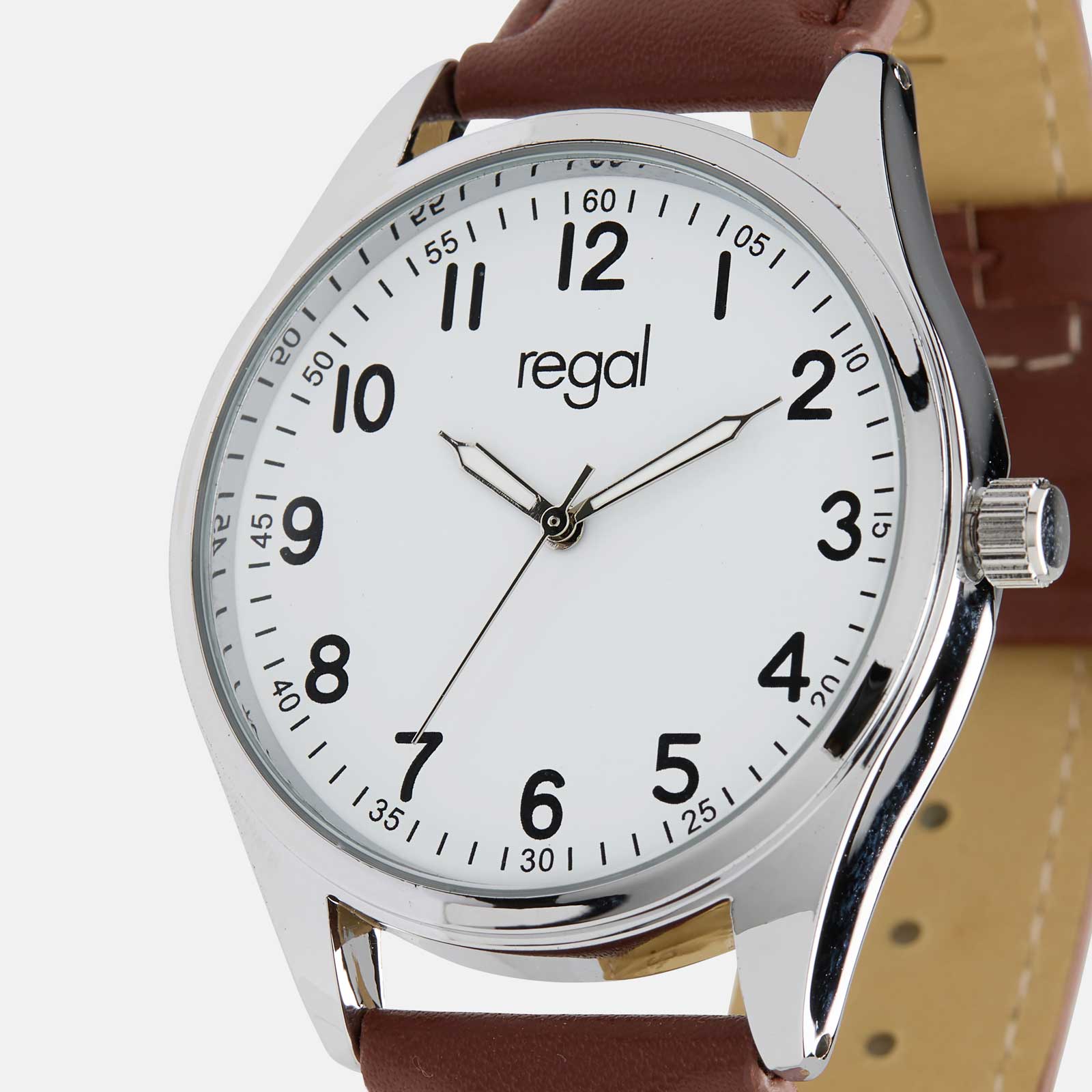 Regal herrklocka -  brunt band, silverton/vit, 40mm
