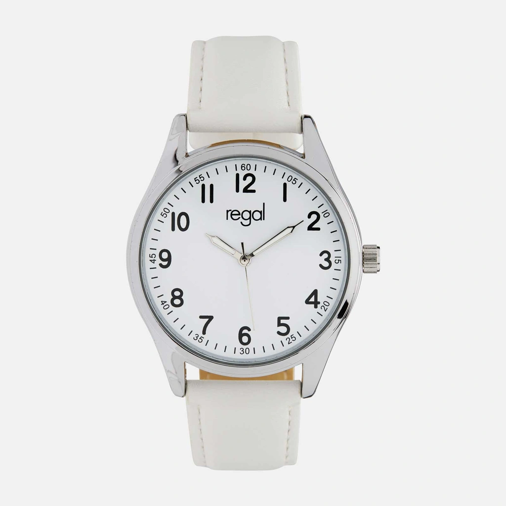 Regal herrklocka -  vitt band, silverton/vit, 40mm