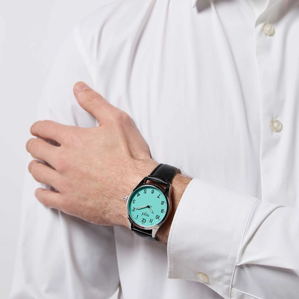 Regal herrklocka -  svart band, silverton/ljusblå, 40mm