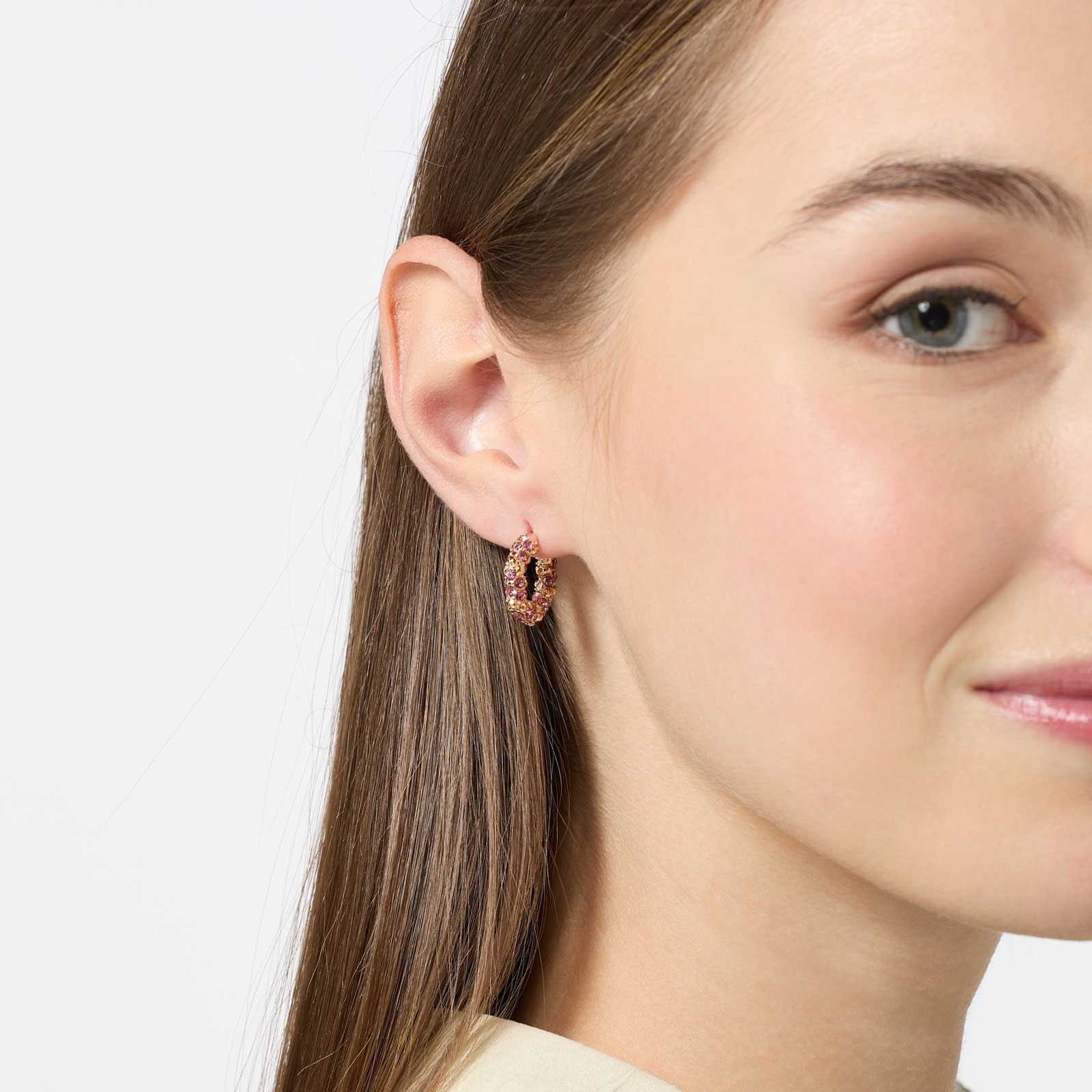 Guldfärgade hoops, rosa stenar 18 mm