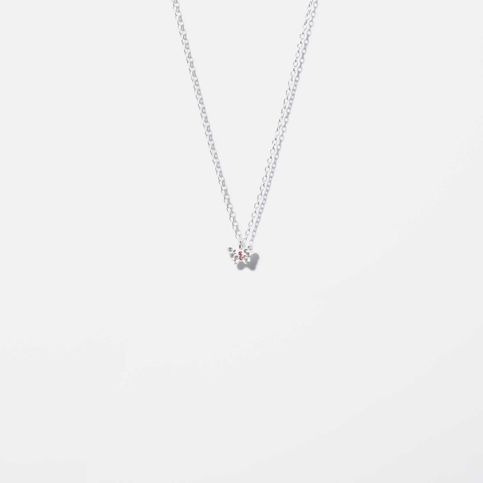 Silverhalsband för barn - vit/rosa fjäril, 36+2cm