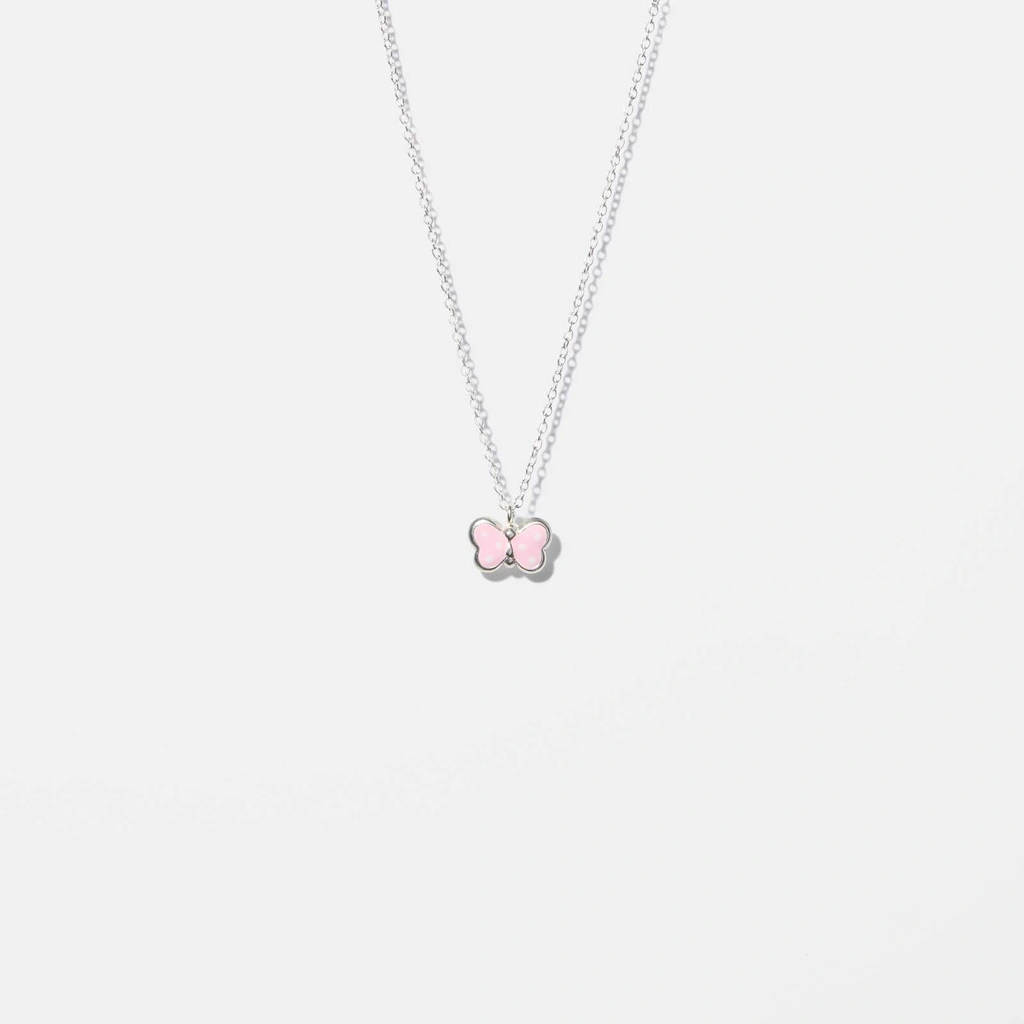 Silverhalsband för barn - rosa fjäril, 36+2cm