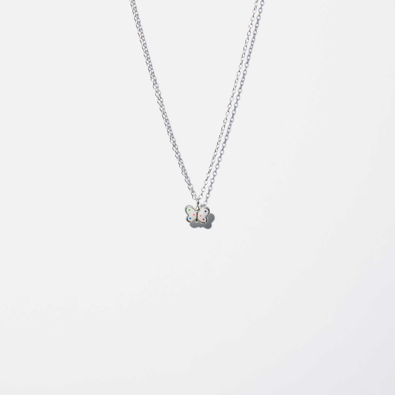Silverhalsband för barn - vit fjäril, 36+2cm