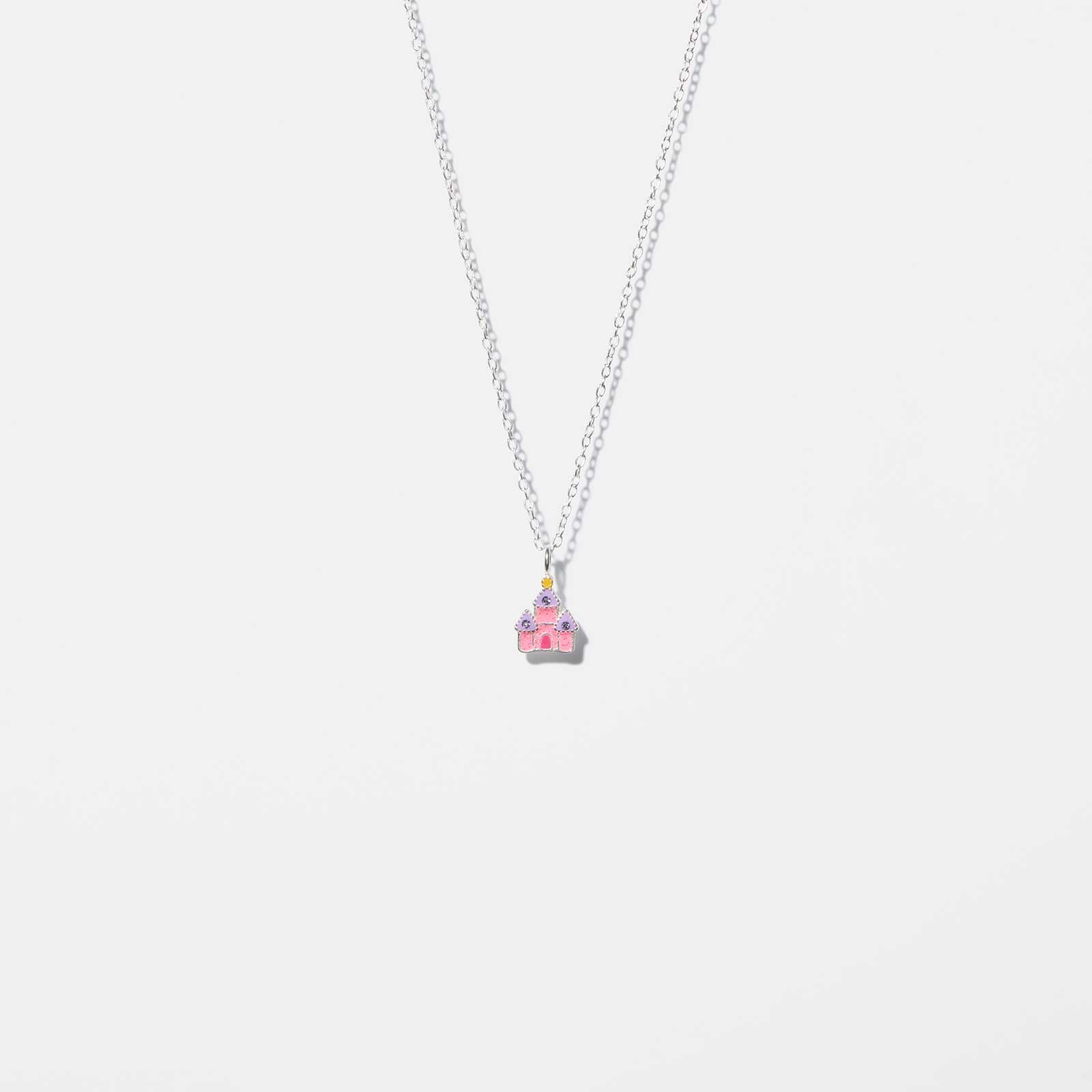Silverhalsband för barn - rosa slott, 36+2cm