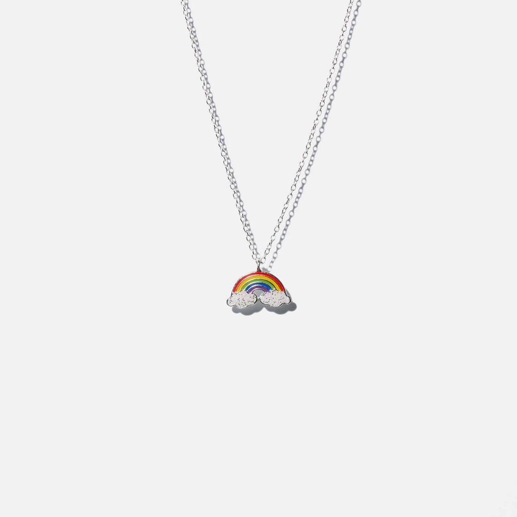 Silverhalsband för barn - regnbåge, 36+2cm