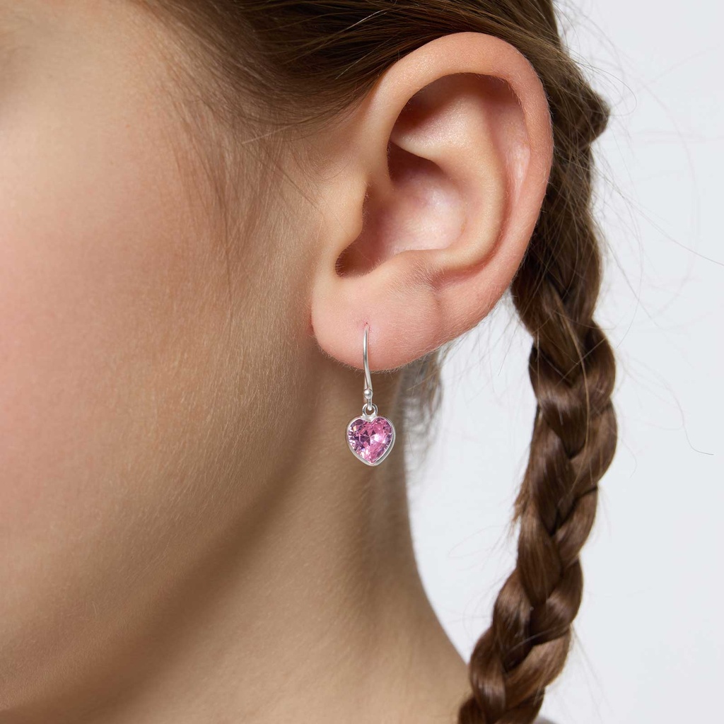 Silverörhängen för barn - hängande rosa hjärta