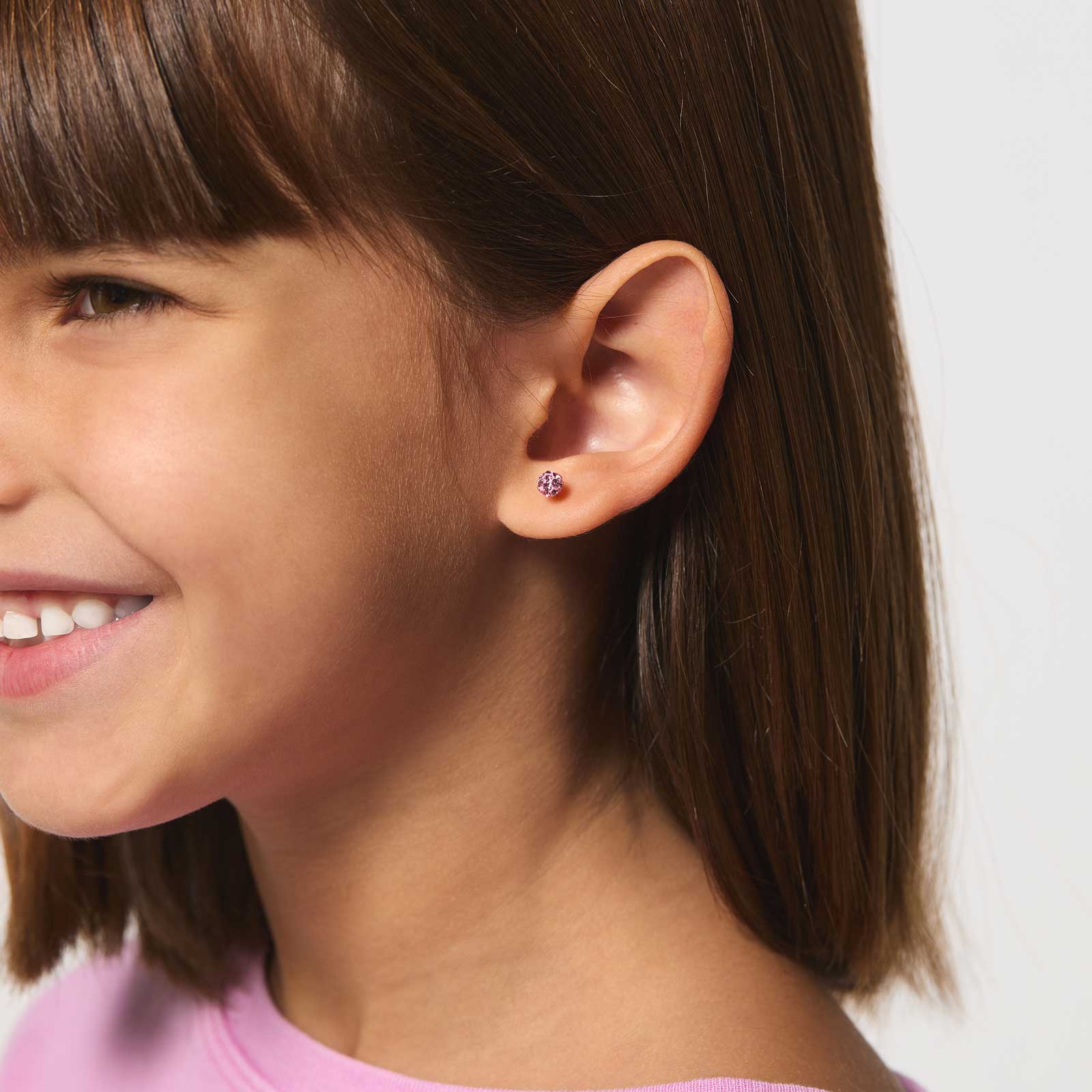 Silverörhängen för barn - rosa glitterboll