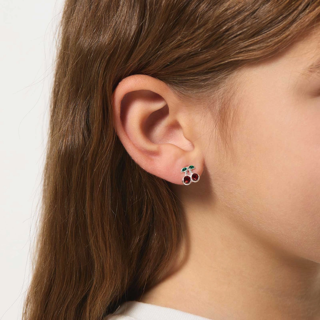 Silverörhängen för barn - studs körsbär