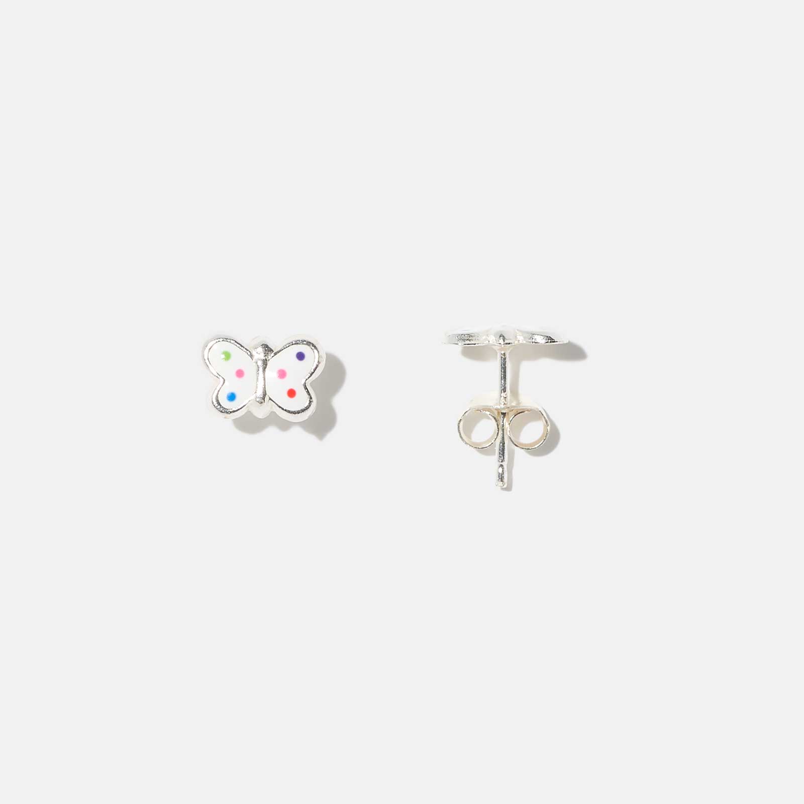 Silverörhängen för barn - studs vita fjärilar