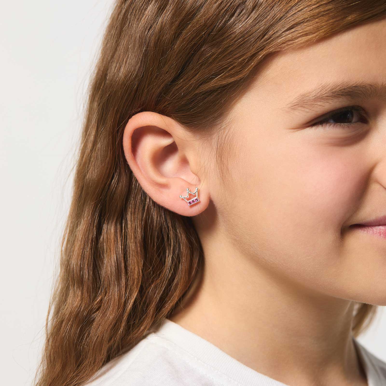 Silverörhängen för barn - studs, kronor