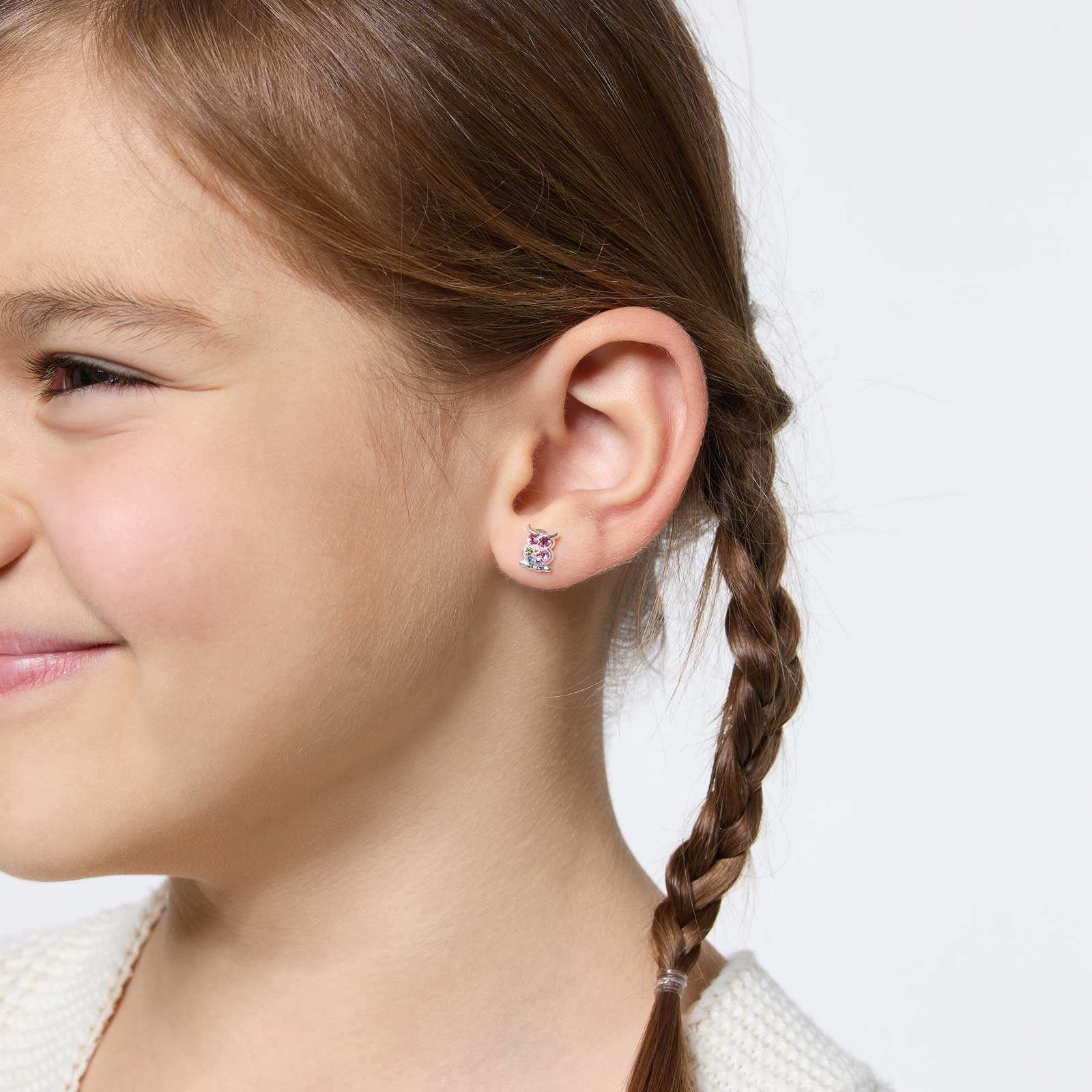 Silverörhängen för barn - ugglor med kristaller