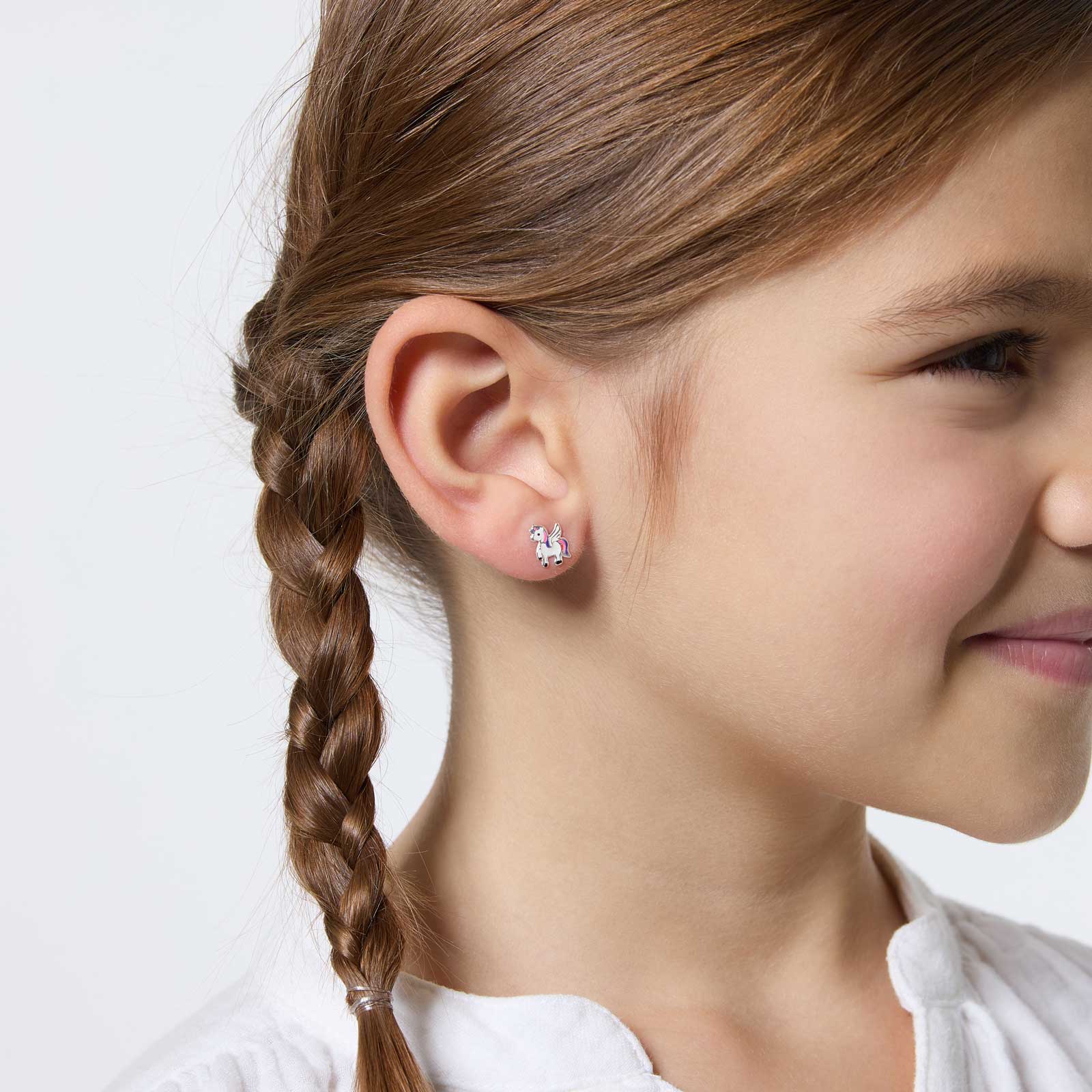 Silverörhängen för barn - vita enhörningar