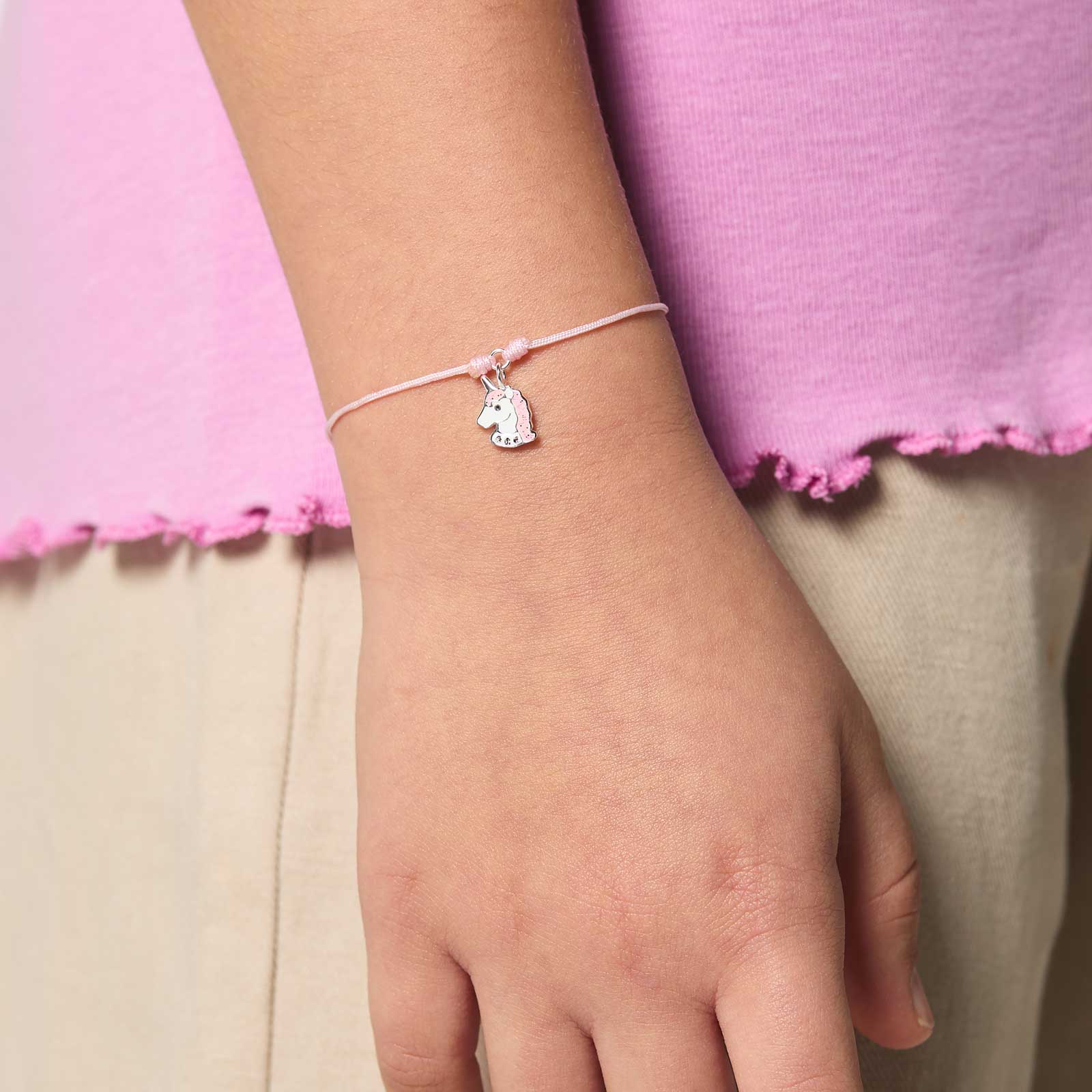 Rosa armband med berlock - enhörning - LML-B05