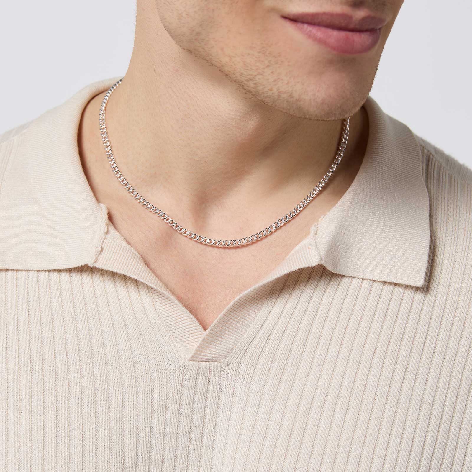 Silverhalsband herr - rundad pansar 4mm