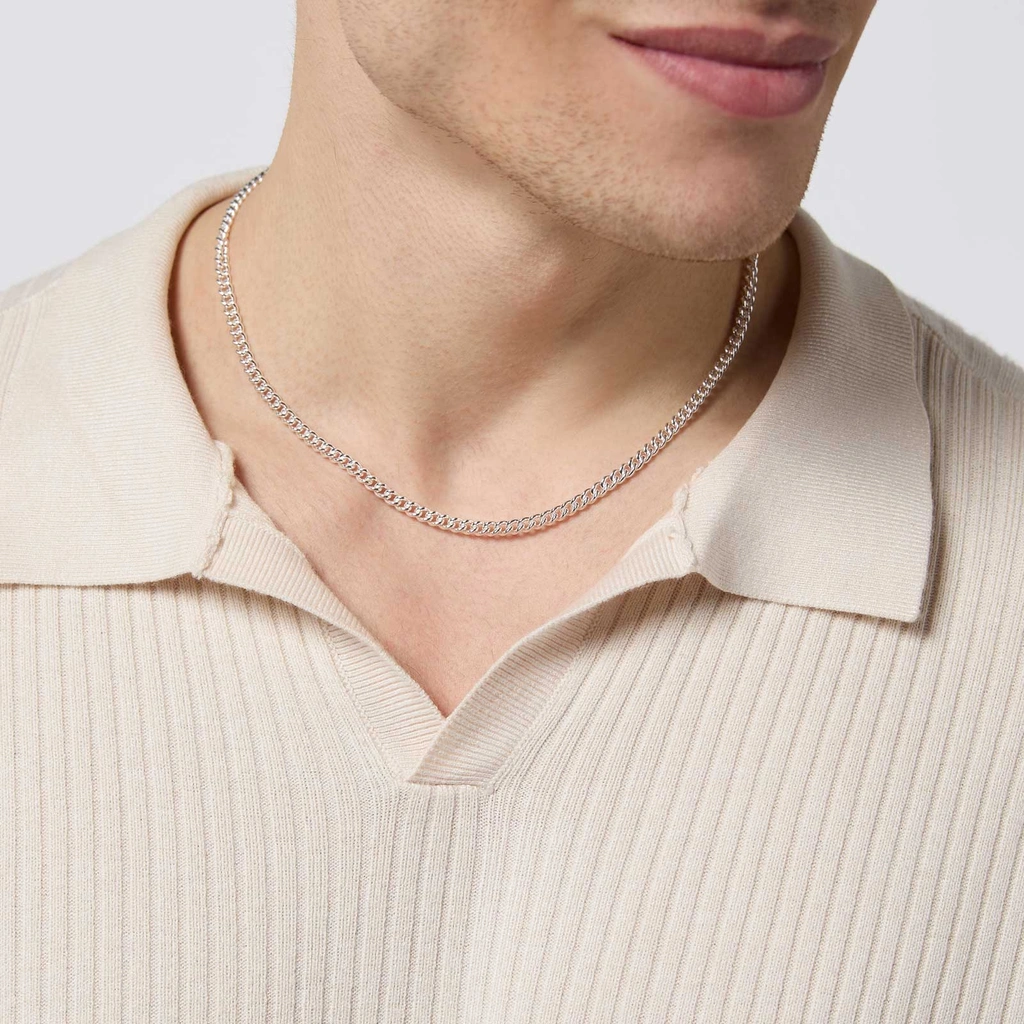 Silverhalsband herr - rundad pansar 4mm, 60 cm