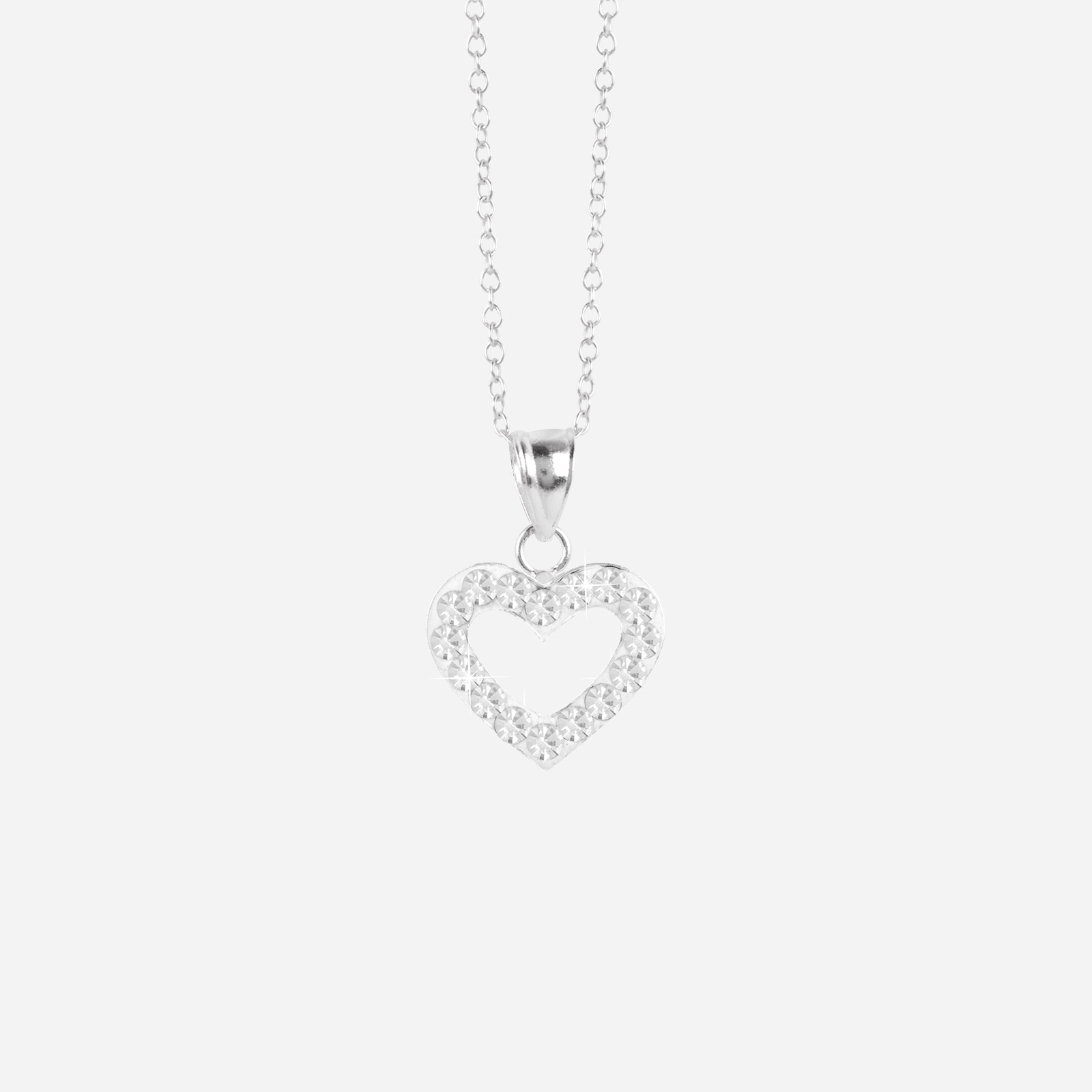 Silverhalsband för barn - öppet vitt hjärta, 36+2 cm