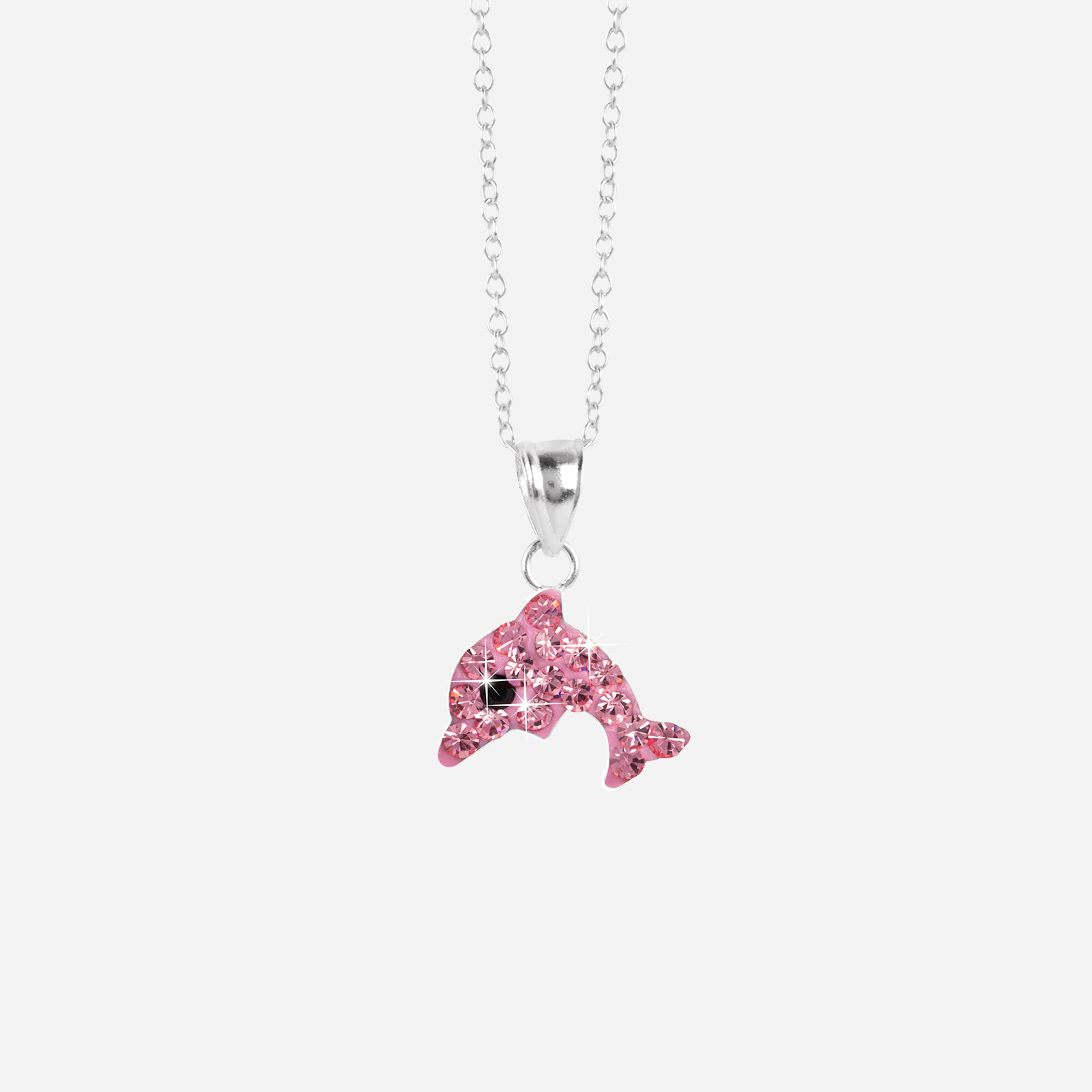 Silverhalsband för barn - rosa delfin, 36+2 cm