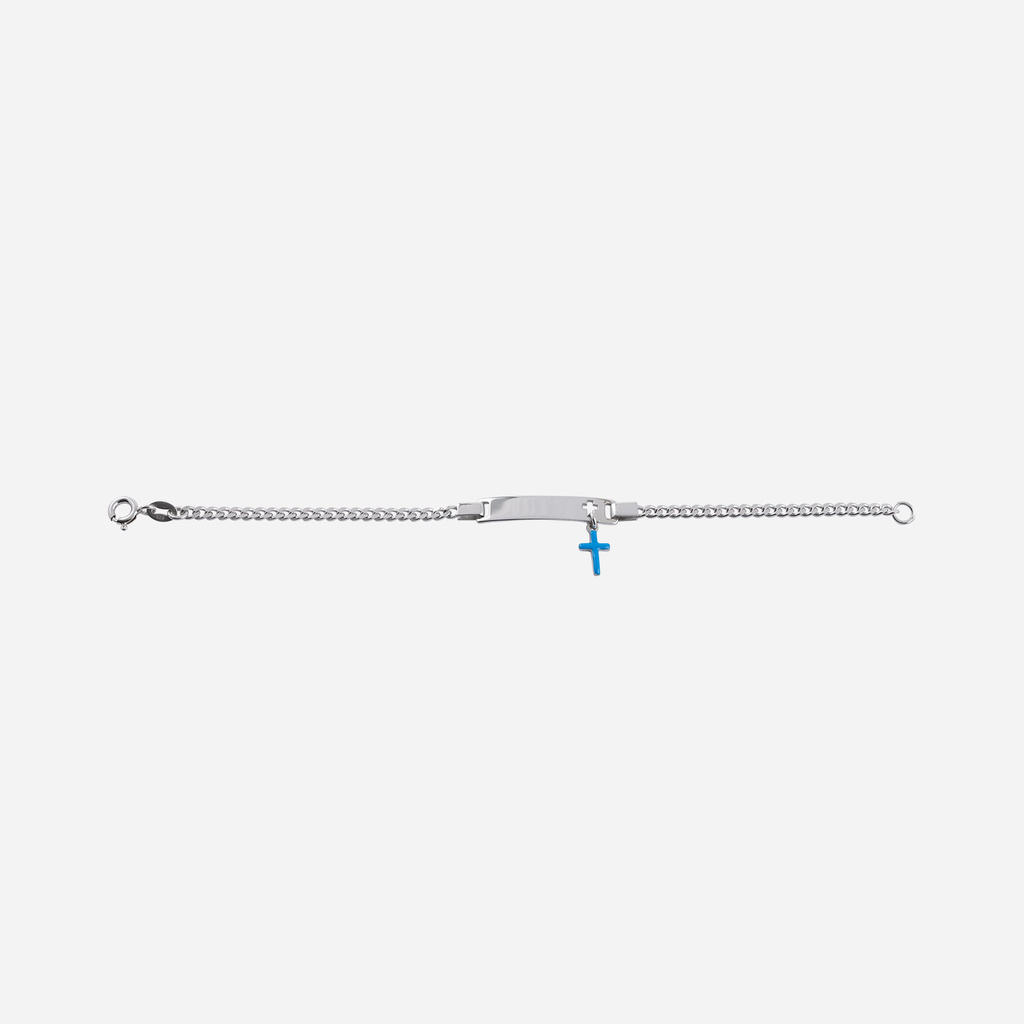 Silverarmband för barn - bricka & blått kors, 15+3 cm