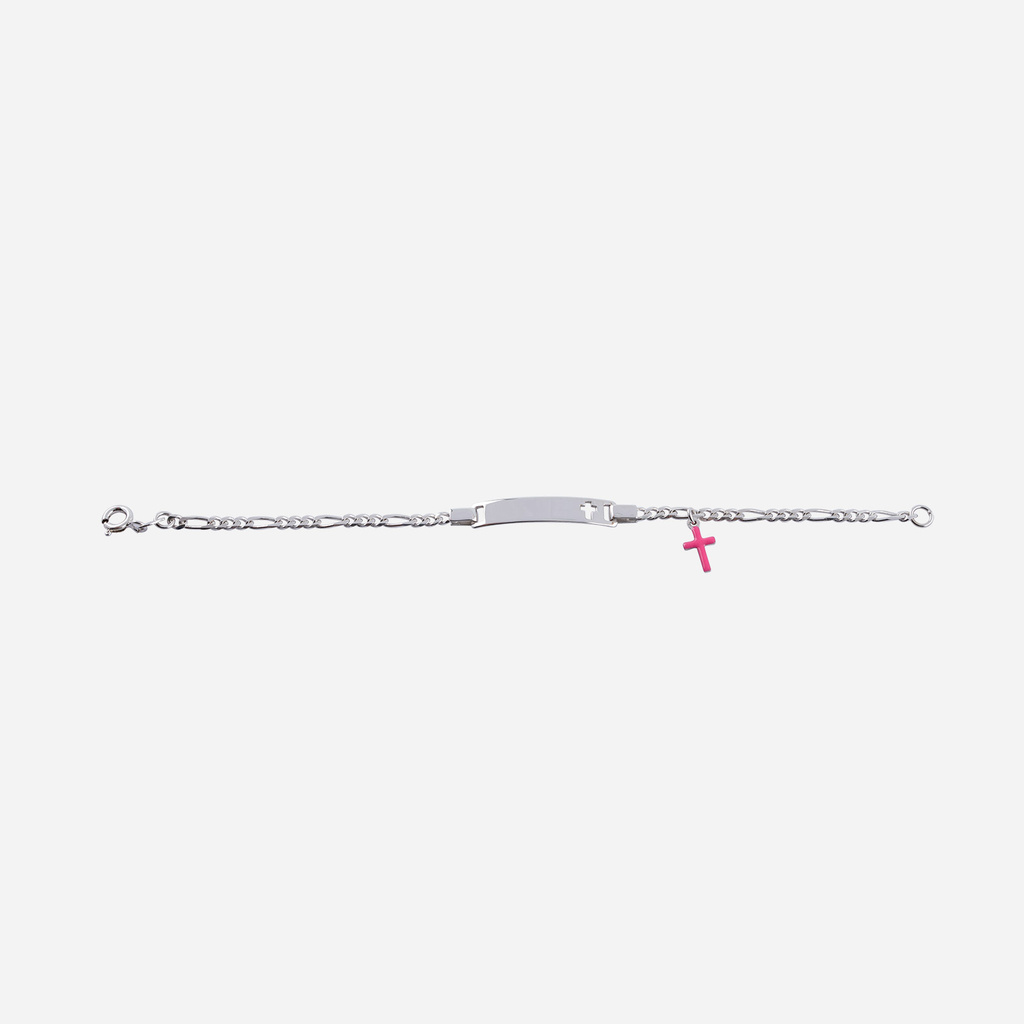 Silverarmband för barn - bricka & rosa kors, 15+3 cm