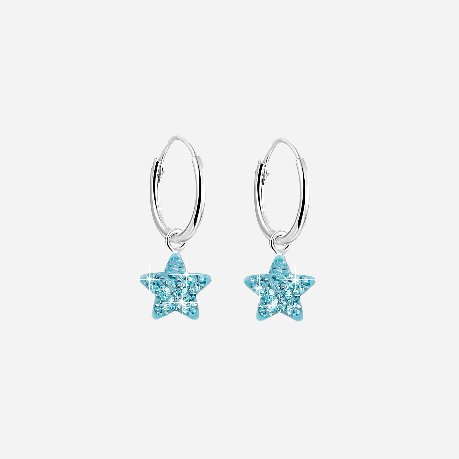 Silverörhängen för barn - hoops, blå stjärnor, 12 mm