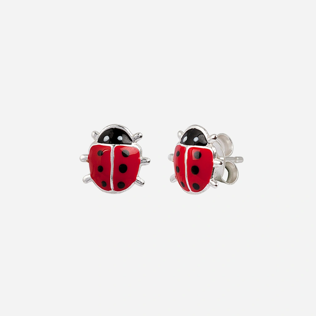 Silverörhängen för barn - studs nyckelpigor, 7x8 mm