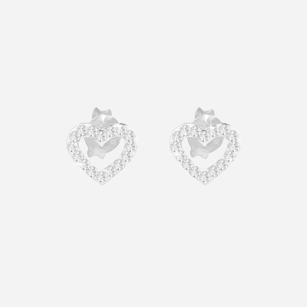 Silverörhängen för barn - studs, vita hjärtan, 10x12 mm
