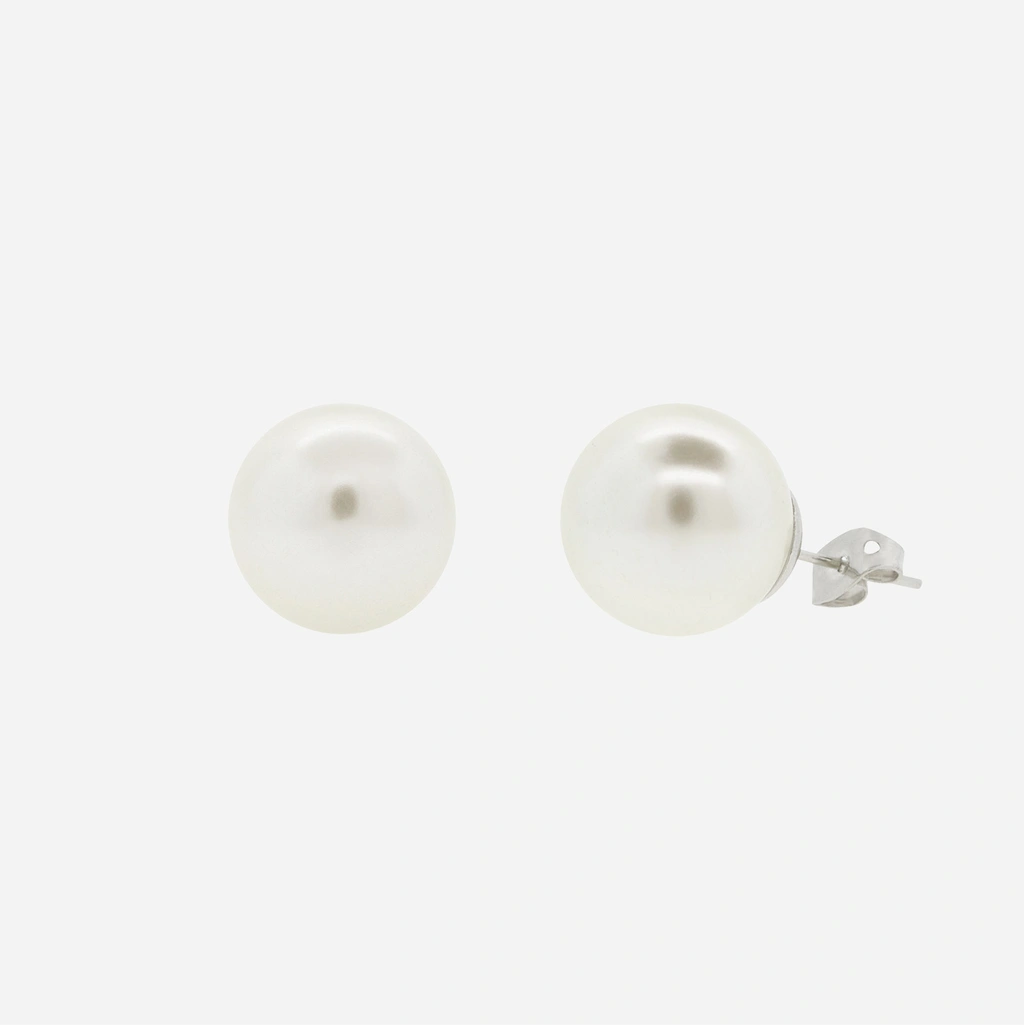 Silverfärgade örhängen - syntetpärlor  14 mm
