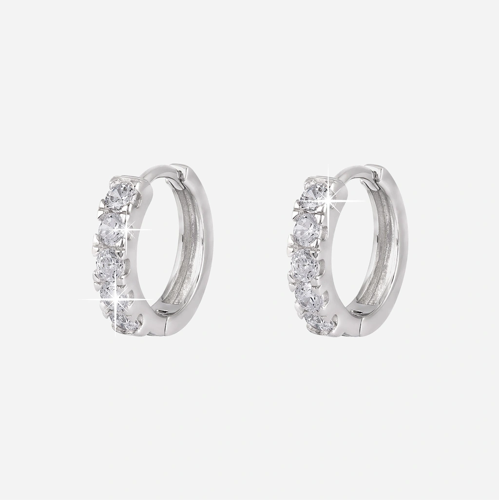 Örhängen i äkta silver - hoops med stenar 14 mm