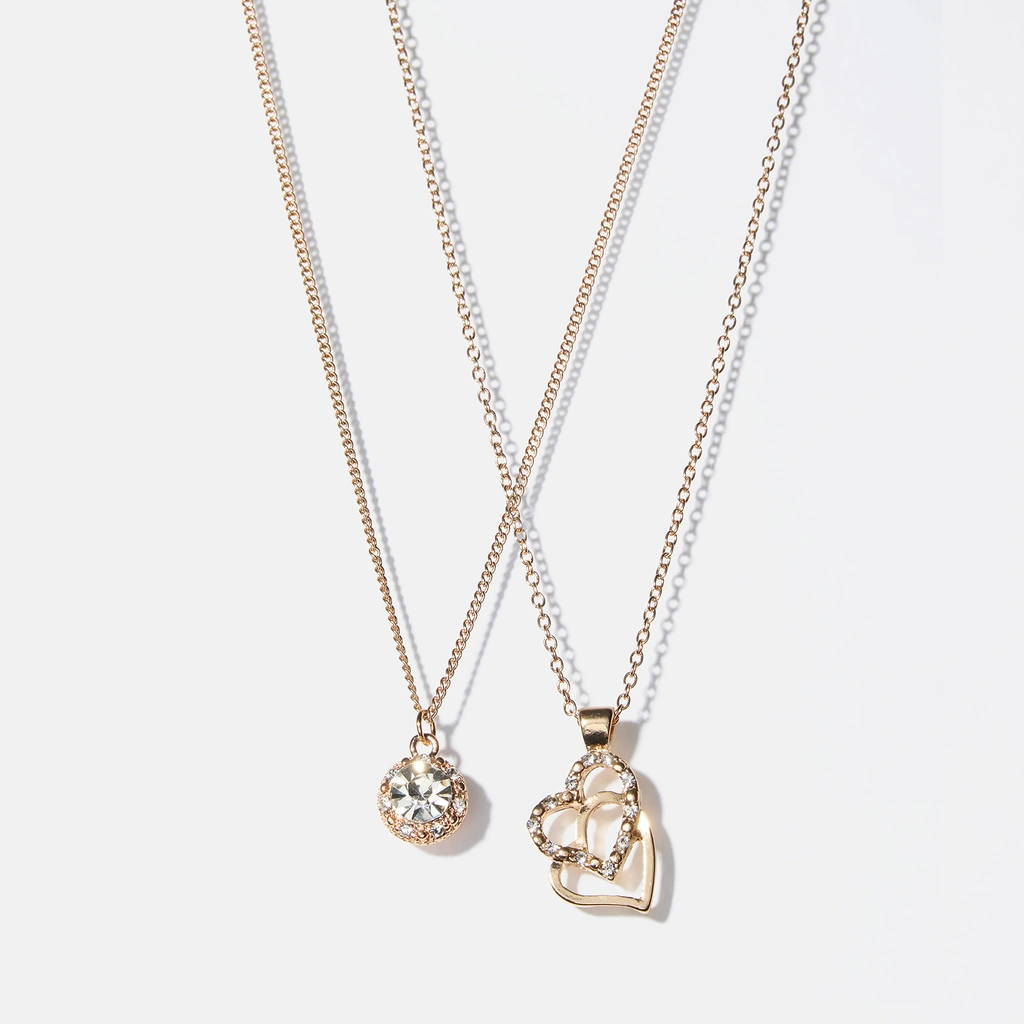 Smyckeset halsband, ring & örhängen guldfärg