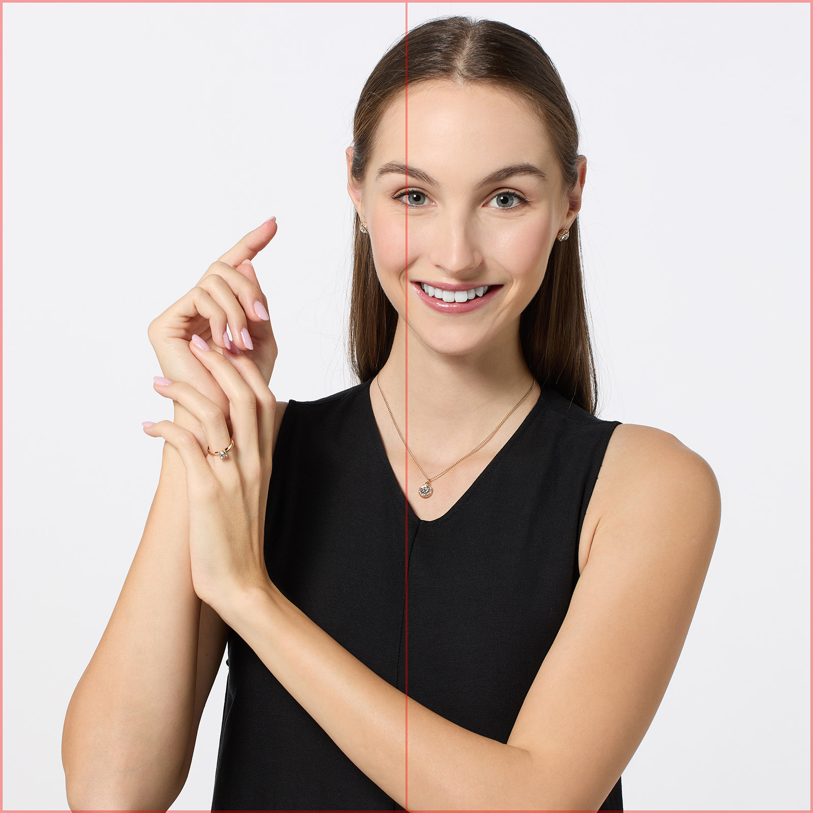 Smyckeset halsband, ring & örhängen guldfärg