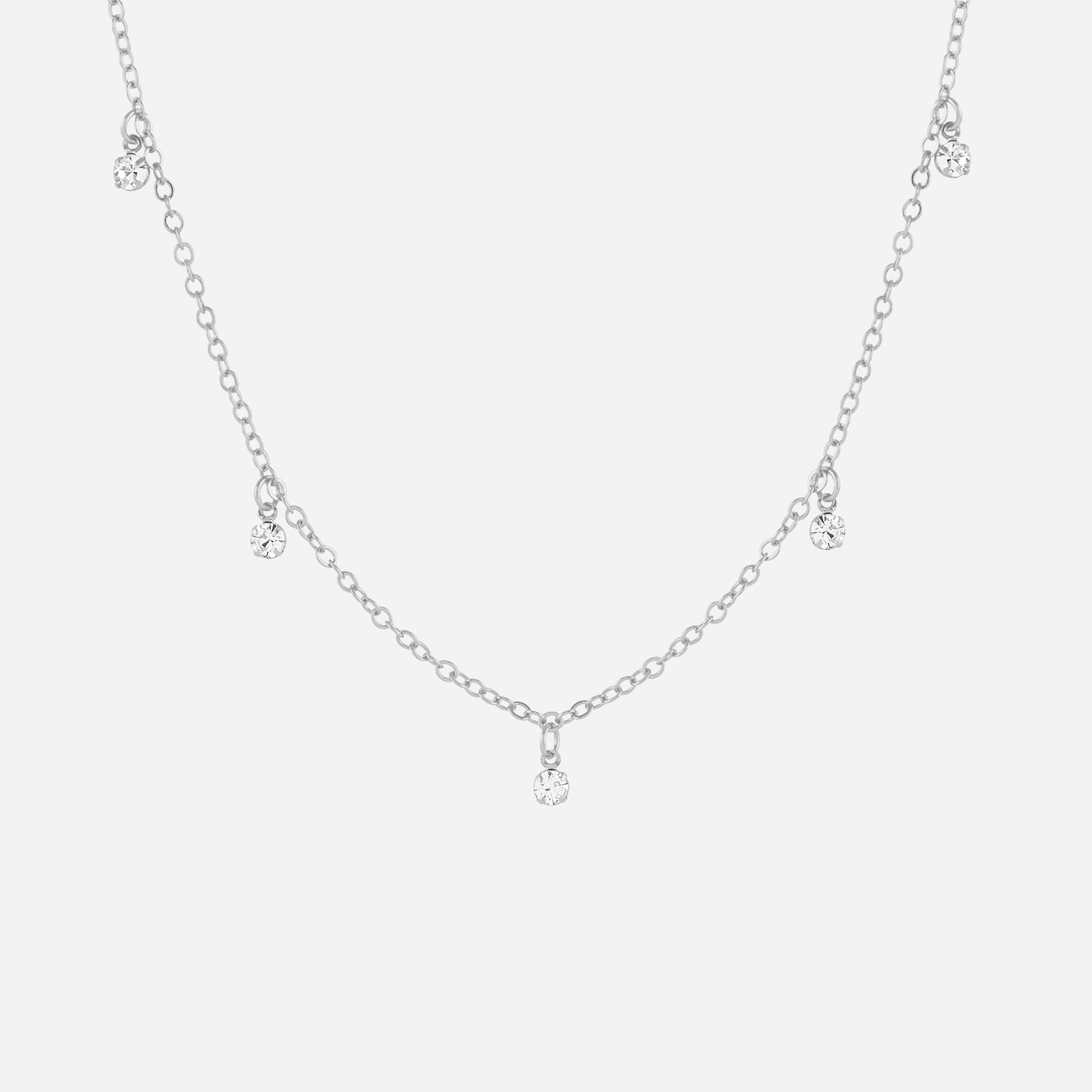 Silverfärgat halsband - 5 vita stenar
