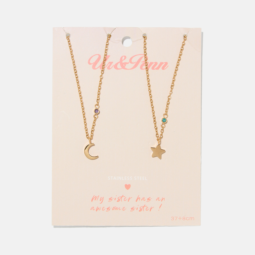 2-pack stålhalsband måne & stjärna - systrar