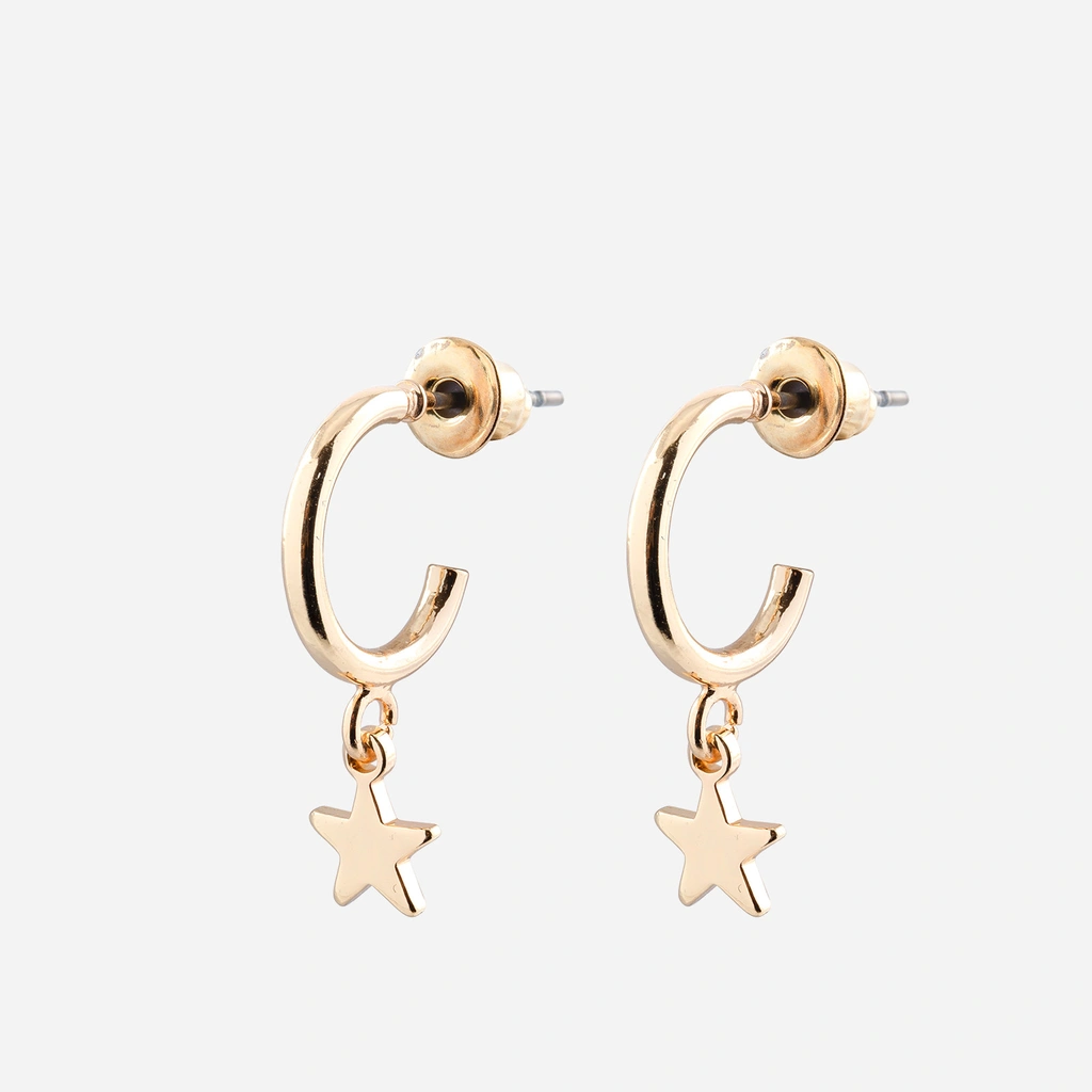 Guldfärgade örhängen, stjärnor - hoops 8 mm