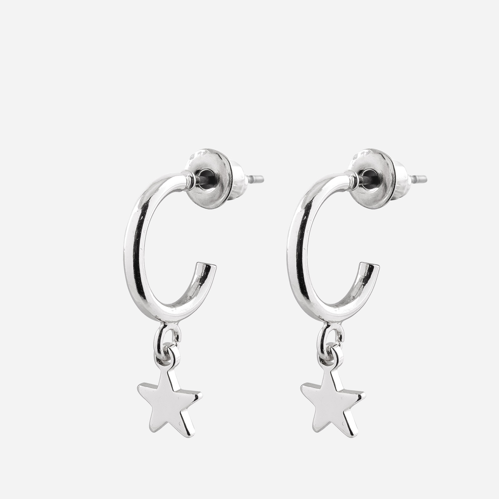 Silverfärgade örhängen, stjärnor - hoops 8 mm