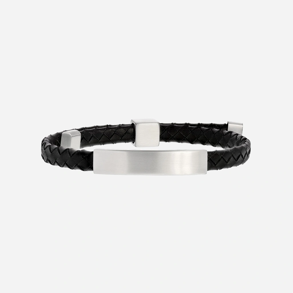 Armband herr - stålbricka & svart läder