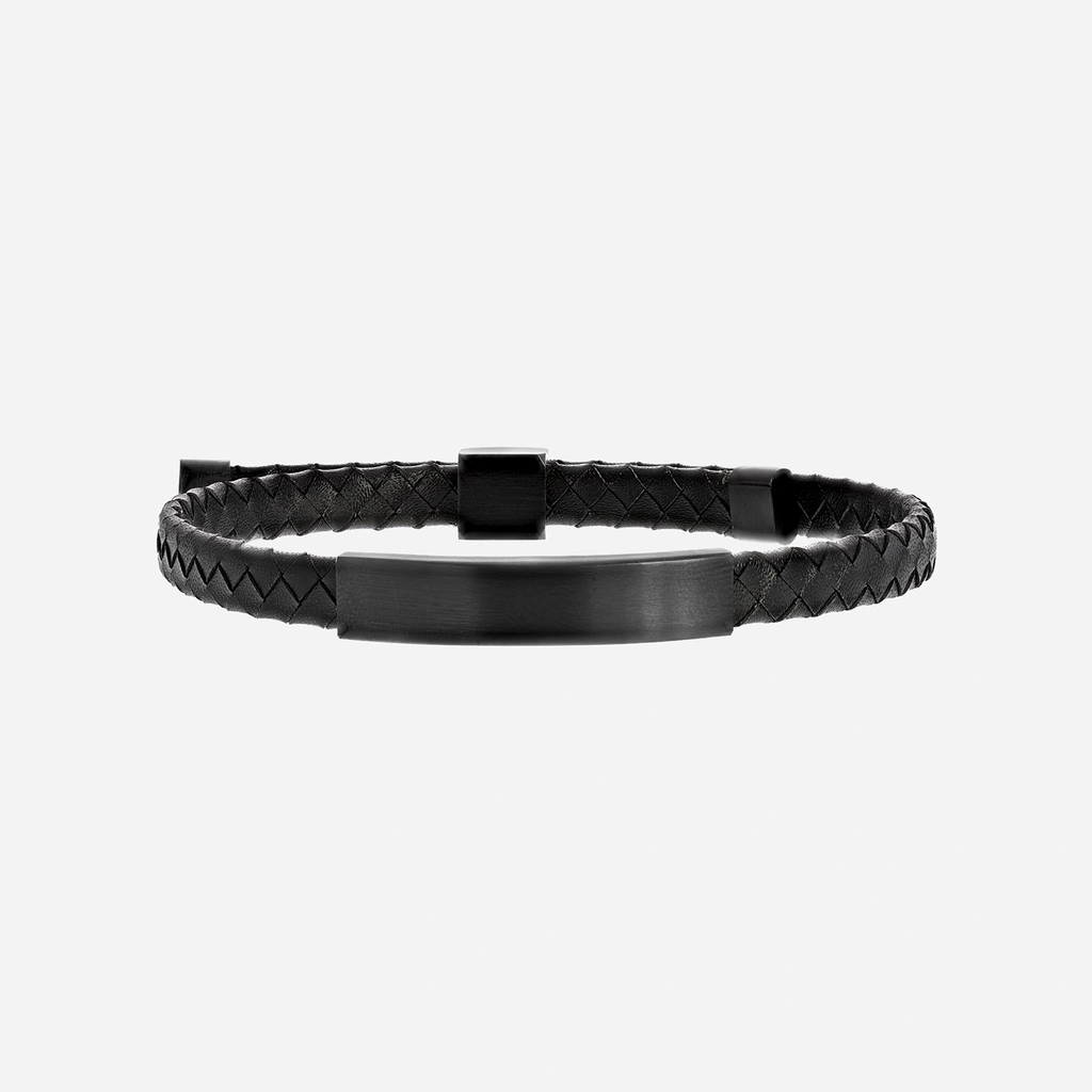 Armband herr - svart, stålbricka & läder