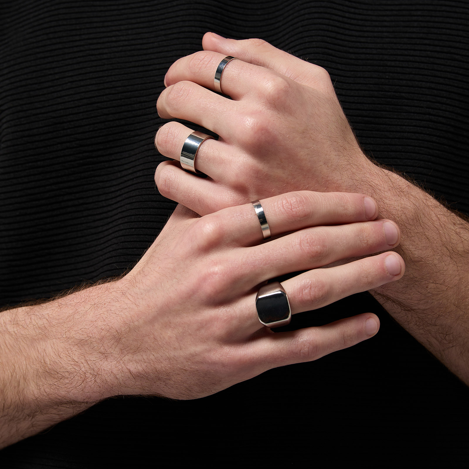 4-pack silverfärgade ringar herr