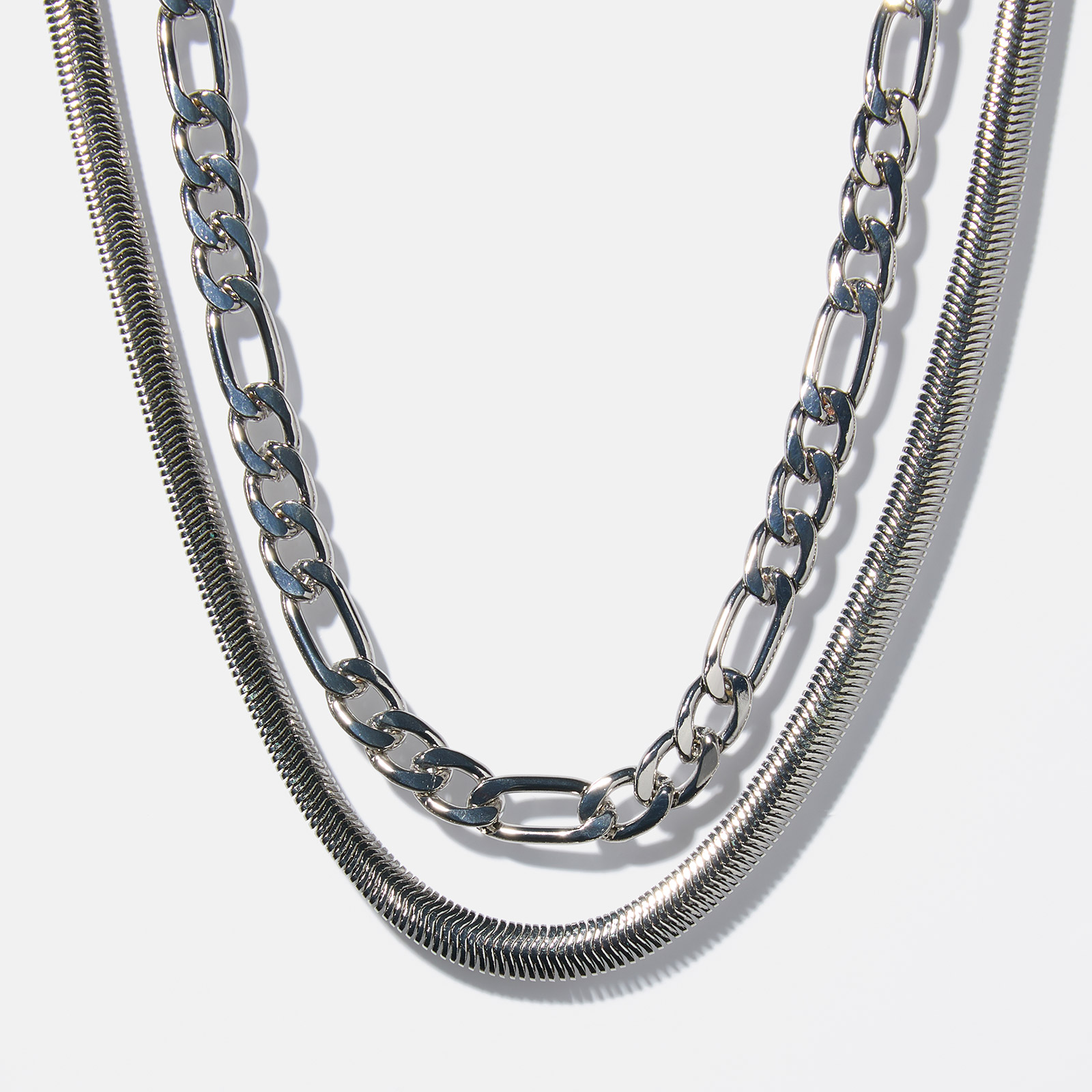 Halsband herr, 2-radigt silverfärgat