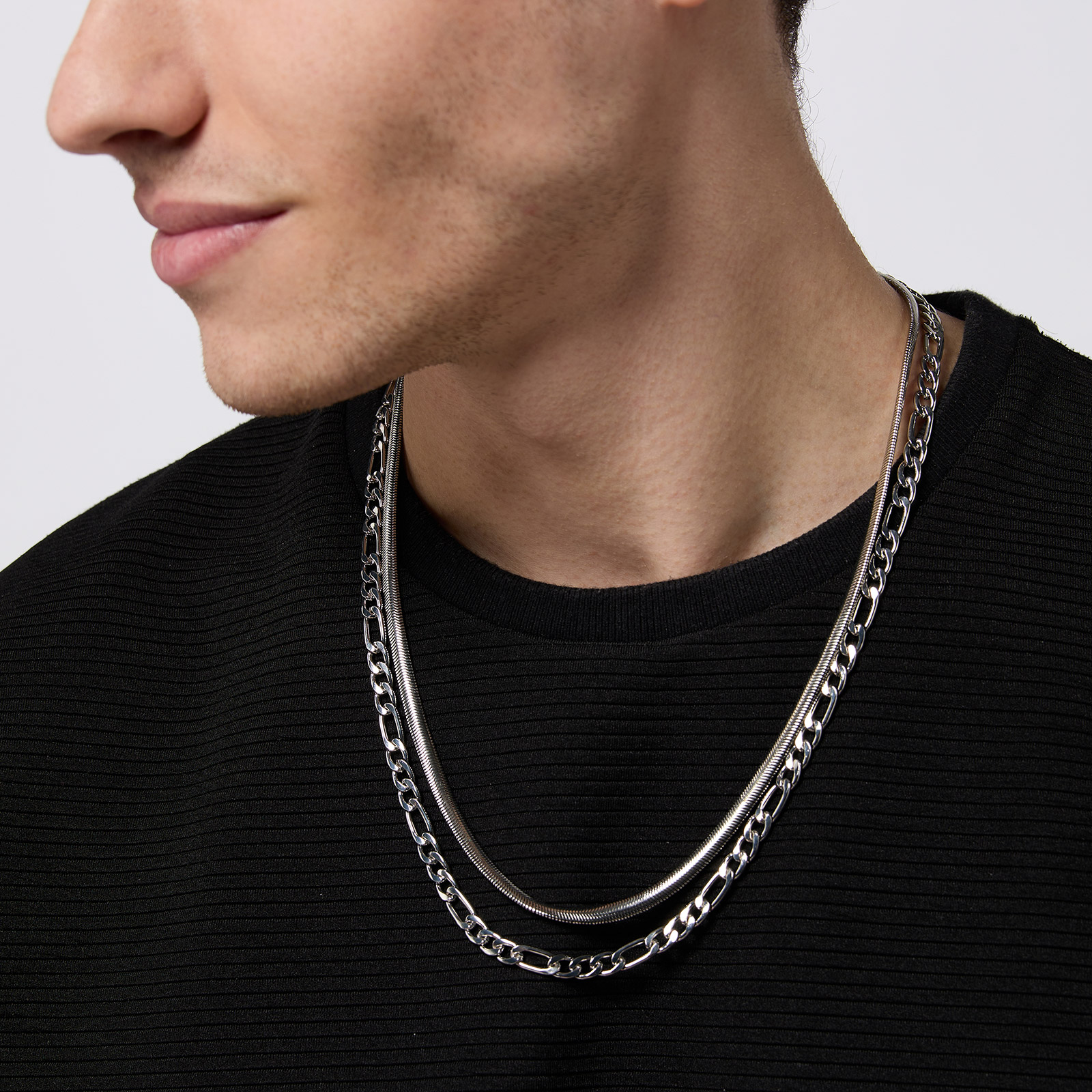 Halsband herr, 2-radigt silverfärgat