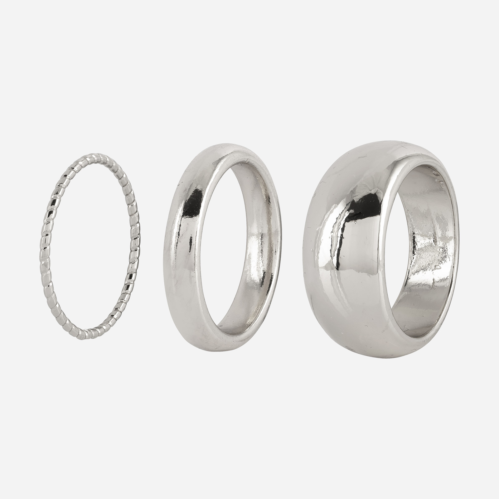 3-pack silverfärgade ringar - olika tjocklekar