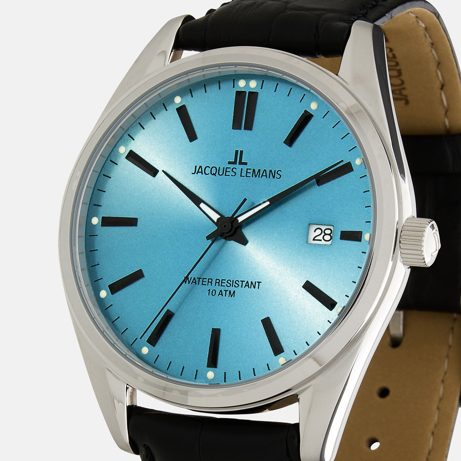 Jacques Lemans herrklocka - presentset, stål/turkos, 43mm