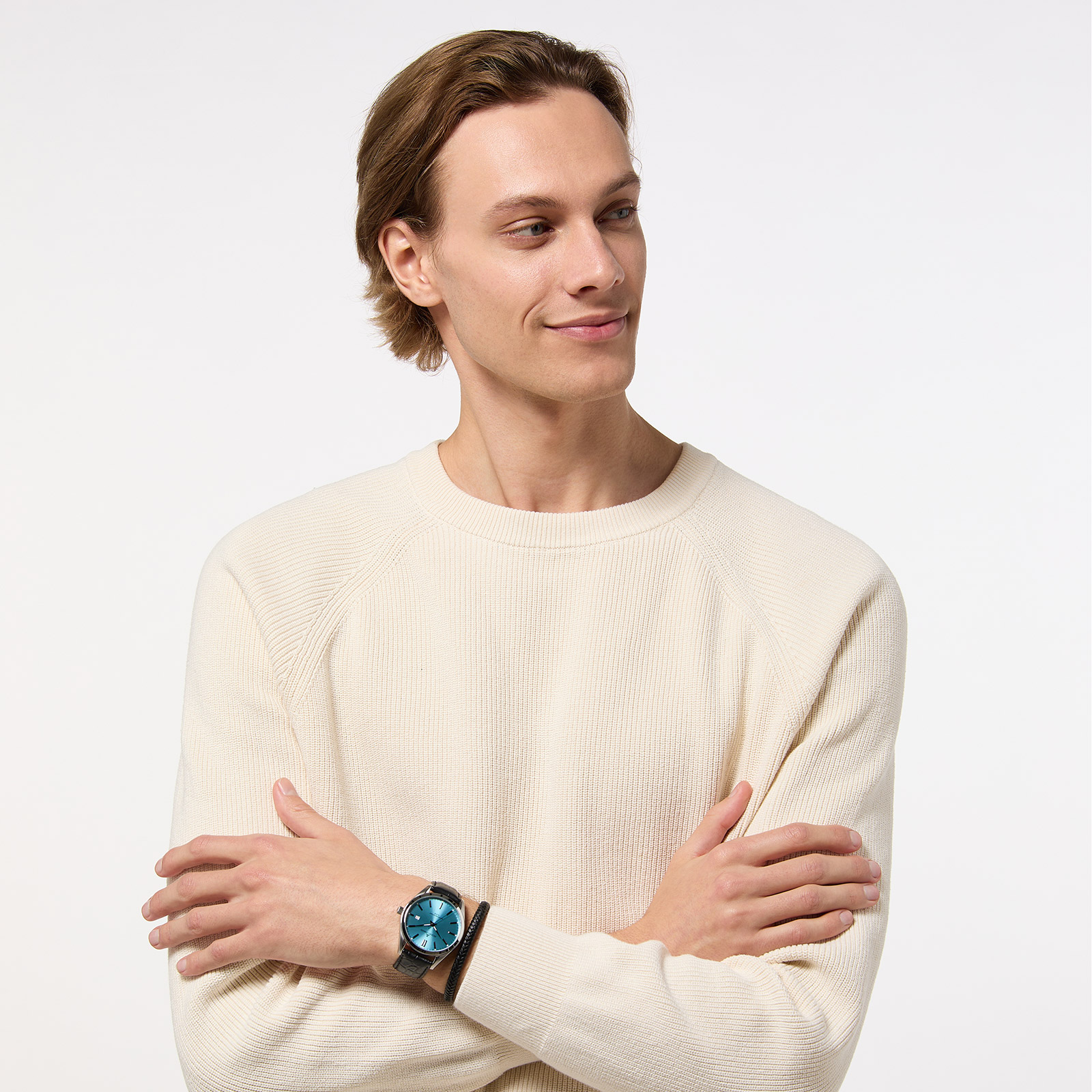 Jacques Lemans herrklocka - presentset, stål/turkos, 43mm