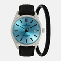 Jacques Lemans herrklocka - presentset, stål/turkos, 43mm