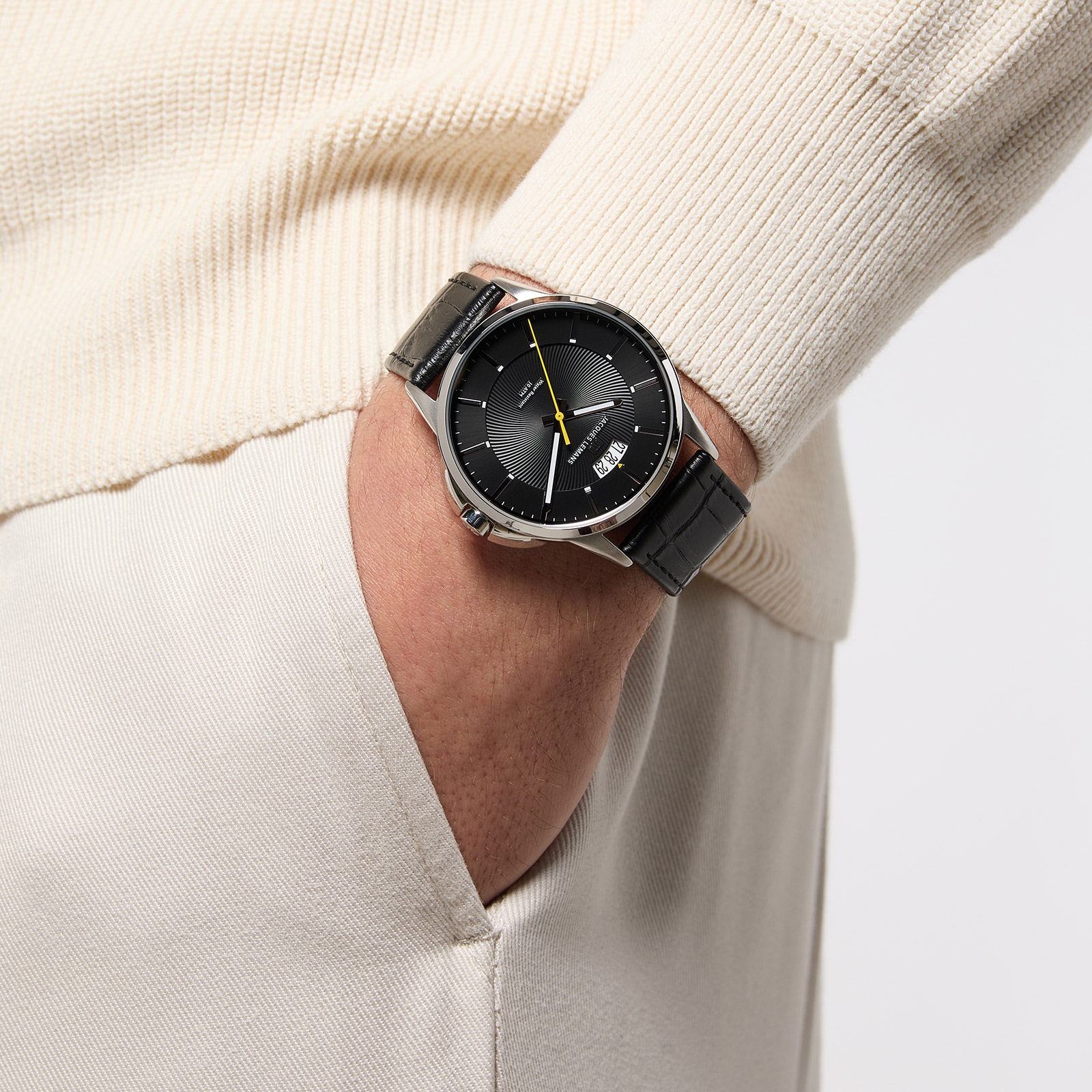 Jacques Lemans Sidney - herrklocka, läder/svart, 42mm