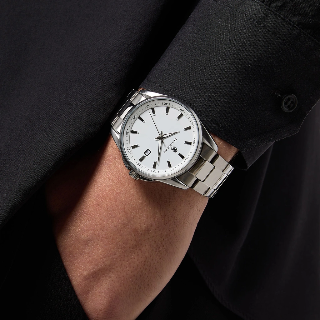 Black Oak Spike herrklocka - silver/vit, 43 mm